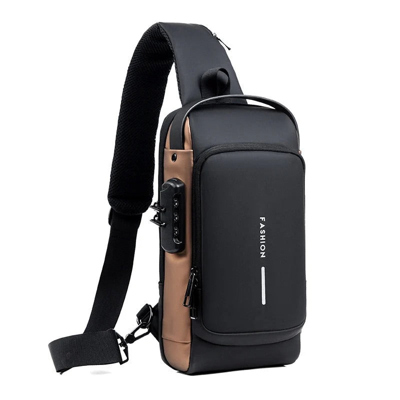 Mochila de Ombro Anti-Furto com Senha USB Slim Bag