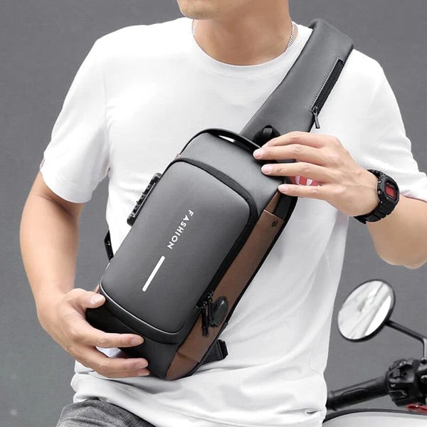 Mochila de Ombro Anti-Furto com Senha USB Slim Bag