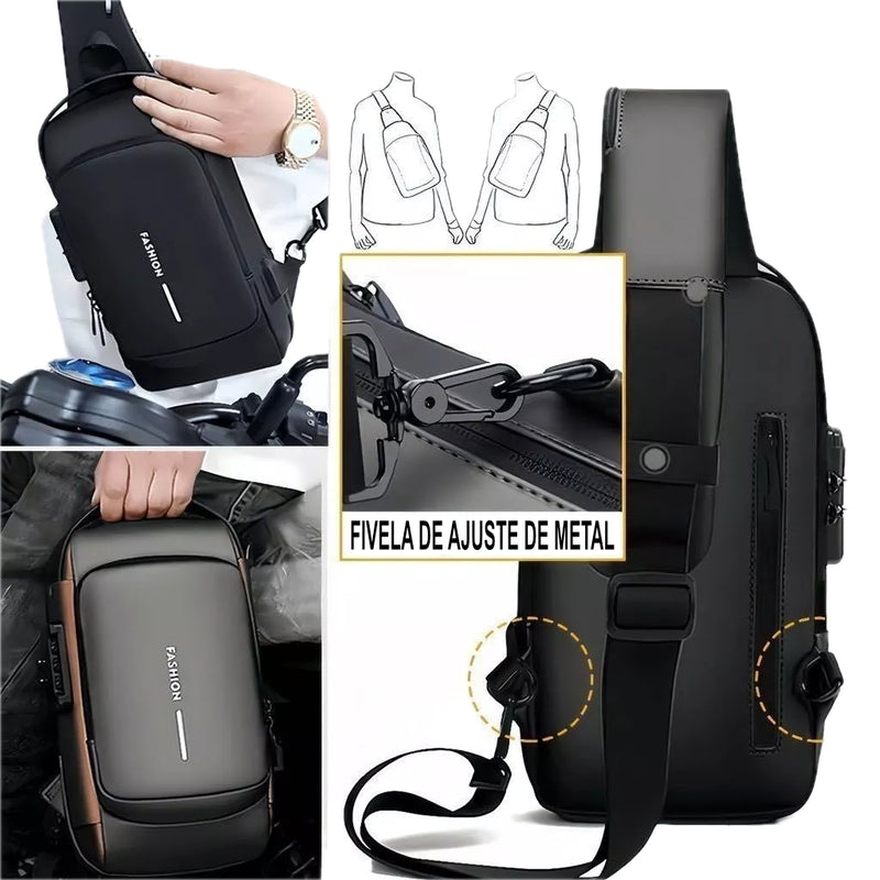 Mochila de Ombro Anti-Furto com Senha USB Slim Bag